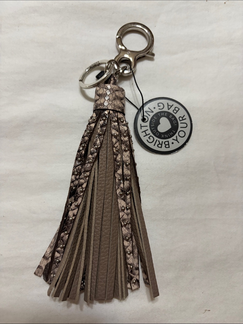 Brighton Taupe and Snake-Print Tassel Keychain Charm